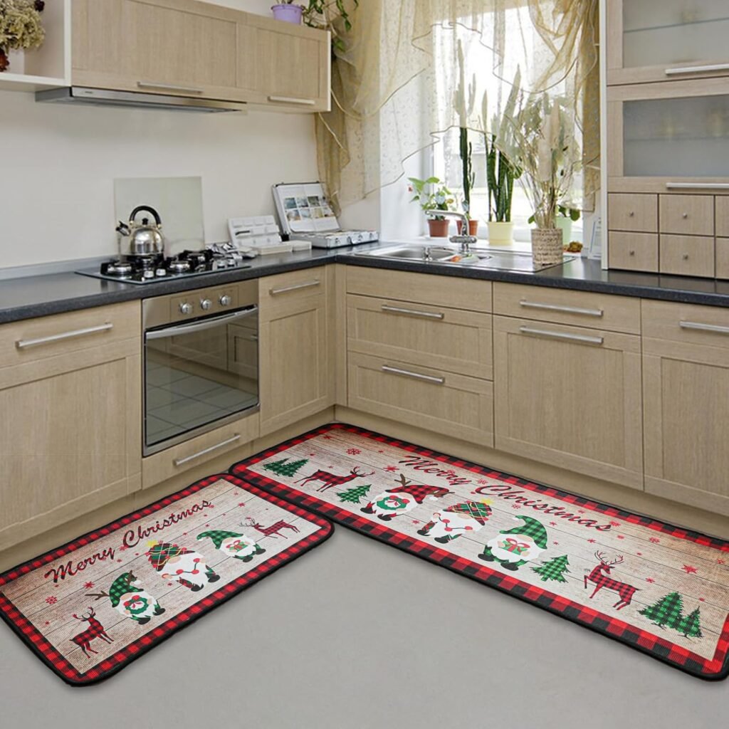 Embellissez le sol de votre cuisine avec un ensemble tapis et paillasson de Noël en 2 pièces !